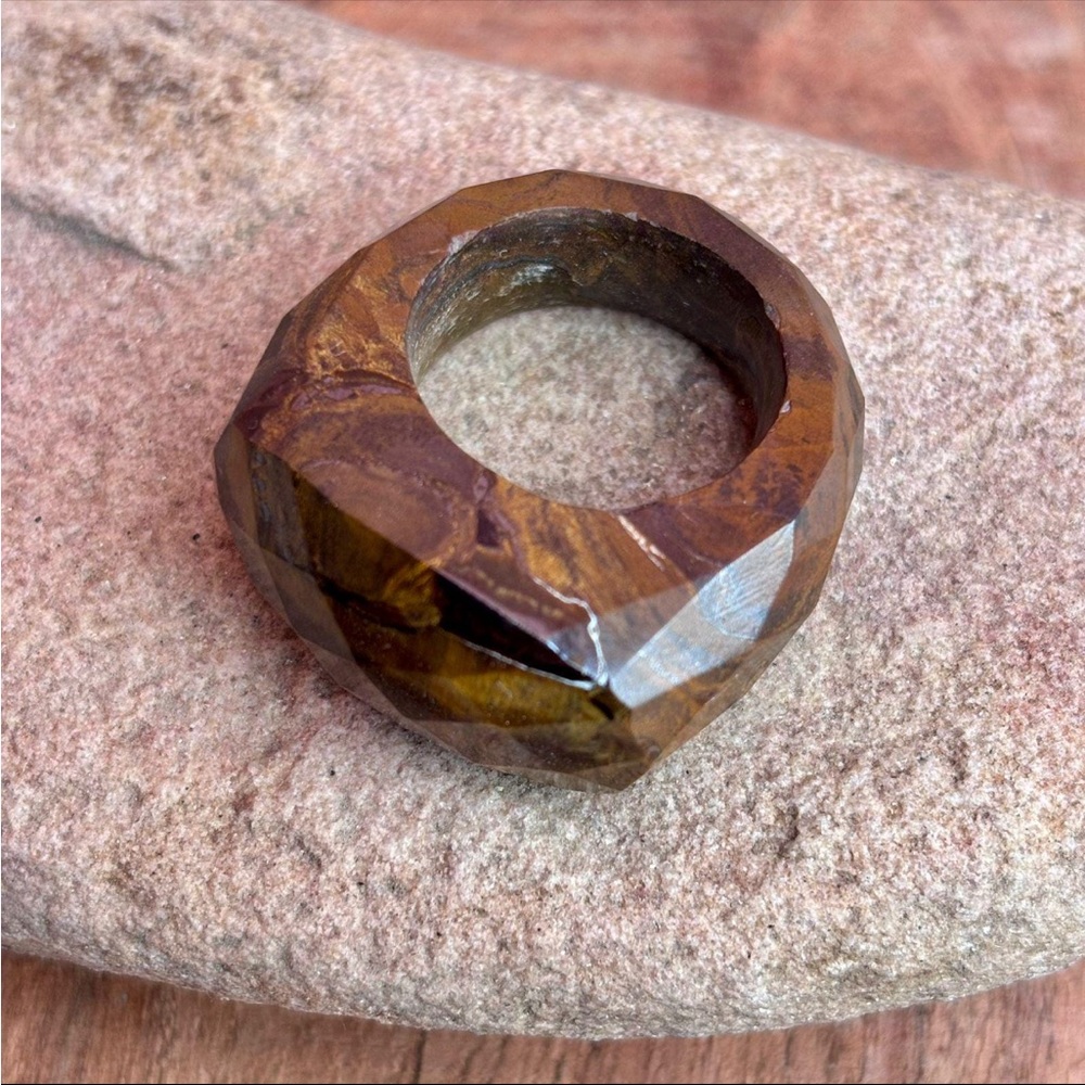 Hand-Carved Tiger's Eye Ring: Chunky Boho Gemstone Statement
